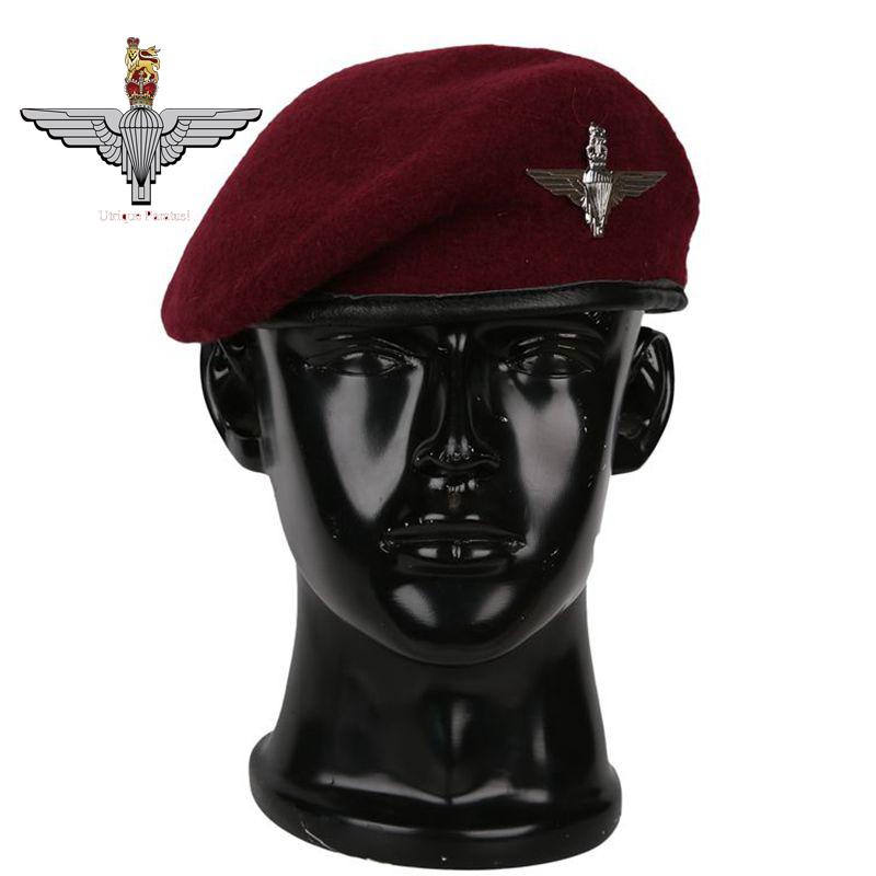 バーガンディ 英国 空挺部隊用 ベレー帽 戦闘帽 軍事 愛好家 アウトドア用 兵士用 キャップ カジュアル コスプレにも シンプル素材: ウール