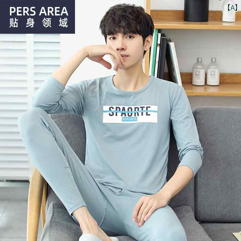 綿 メンズ 秋 ズボン スーツ セーター ライン パンツ コットンセーター 薄手 長袖 無地 コットン 保温 下着 インナーウェア