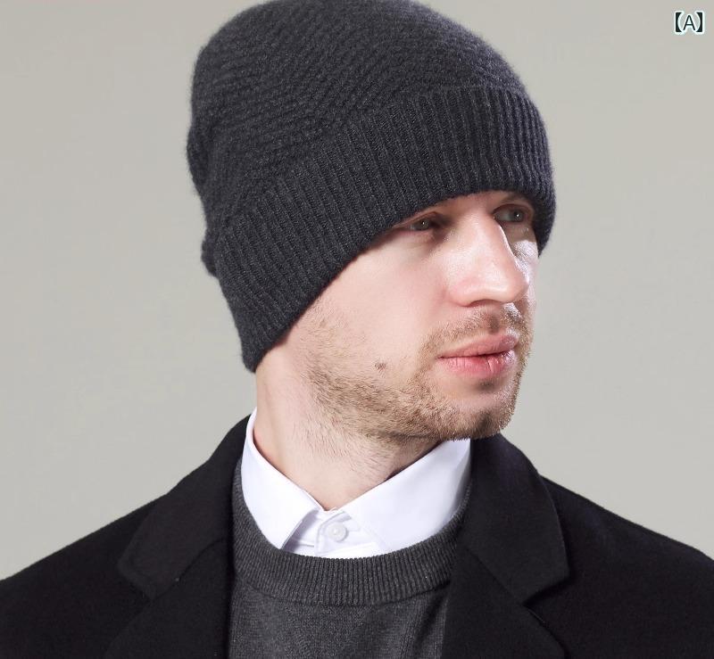 Cap, Hat - メンズ 冬用 帽子 厚手 暖かい 防寒 多用途 防風 耳 保護 フリース 裏地付き ニット マフラー セット ビーニー 無地 シンプル