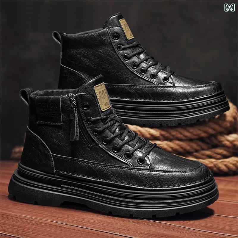 ブーツ 男性用 ワークブーツ ショートブーツ 防水 耐摩耗 滑り止め PUレザー 黒 茶色