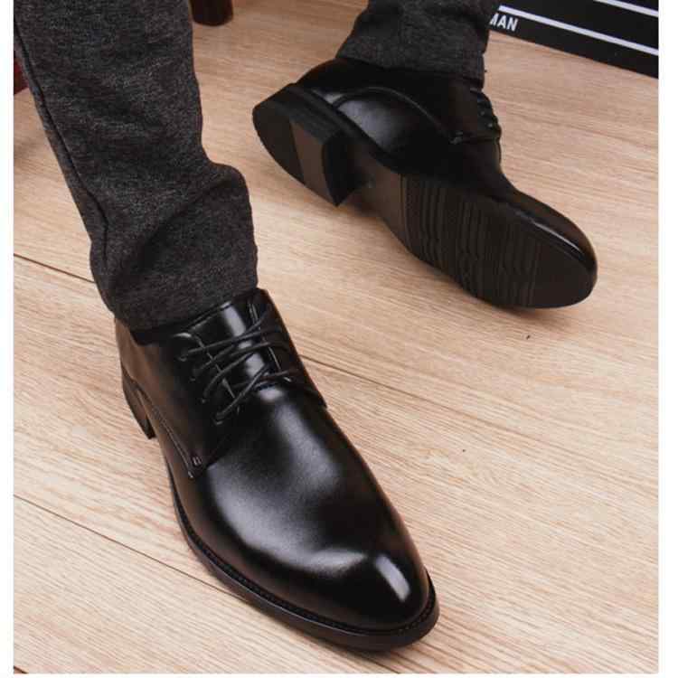 Business - 革靴 メンズ 男性用 フォーマル ビジネスシューズ レースアップ ポインテッドトゥ シークレットヒール 3cm～5cmUP 艶あり 無地 ブラック 黒色