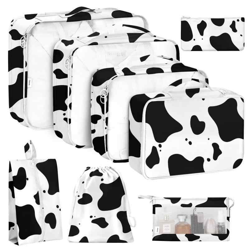 旅行用収納バッグ 8点セット 旅行 洗面用品 化粧品 詰め替え 衣服 靴 収納ケース ピンク ヒョウ柄