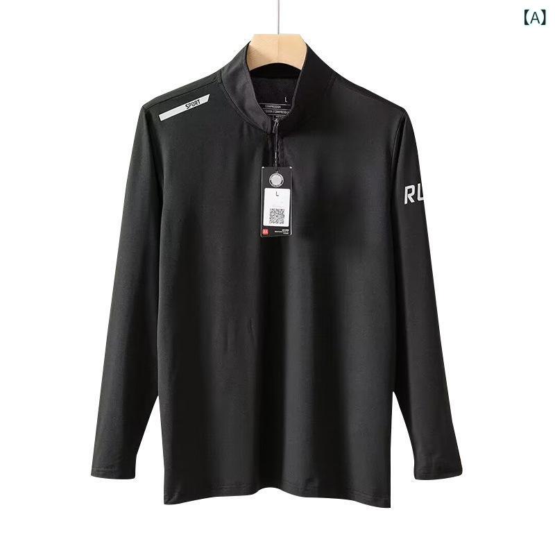 ポロシャツ 男性用 トレーニングウェア 長袖 Tシャツ ハーフジップ 接触冷感 吸湿速乾 スポーツウェア 運動着 普段使い 部屋着 ブラック グレー グリーン ポリエステル 2