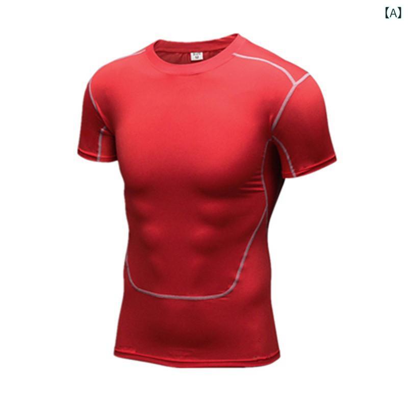 Tシャツ 男性用 伸縮性 速乾 スポーツ トレーニングウェア ランニング フィットネ...