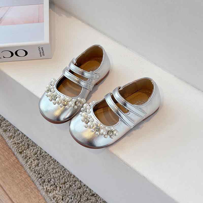 Formal Shoes - 靴下 キッズ バレエシューズ 女の子 子供 フォーマル 靴 プリンセス シューズ 発表会 結婚式 入園式 卒園式 ベージュ シルバー 15cm 15.5cm 16cm 16.5cm 17cm 17.5cm 18cm 18.5cm 19cm 19.5cm