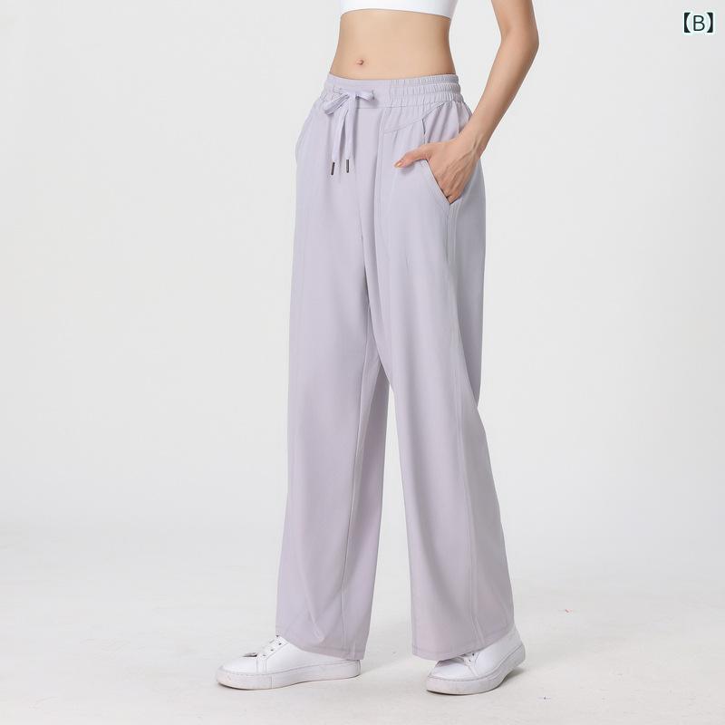 LINEAR shopのヨガパンツ レディース 春秋 運動 普段使い 速乾 ランニング 高腰 ワイドレッグパンツ ポリエステル 黒 白 紫 カーキ 伸縮性 スポーツウェア トレーニング ジム｜アングル3