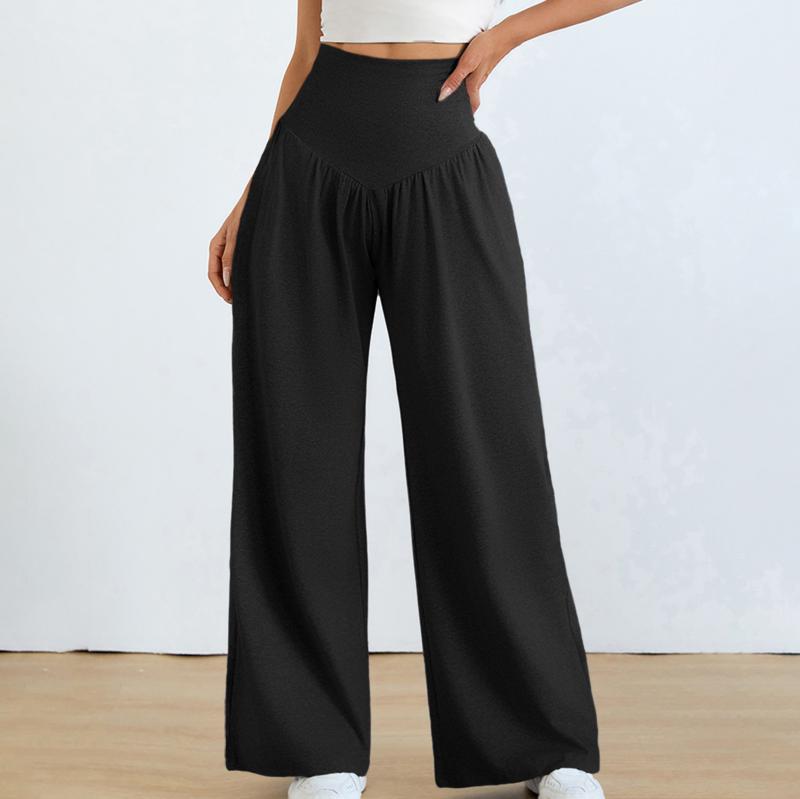 パンツ レディース 高腰 ワイドレッグパンツ ヨガパンツ ポリエステル スパンデックス ゆったり 伸縮性 通気性 スポーツウェア 運動着 ルームウェア 黒 ブラック グレー
