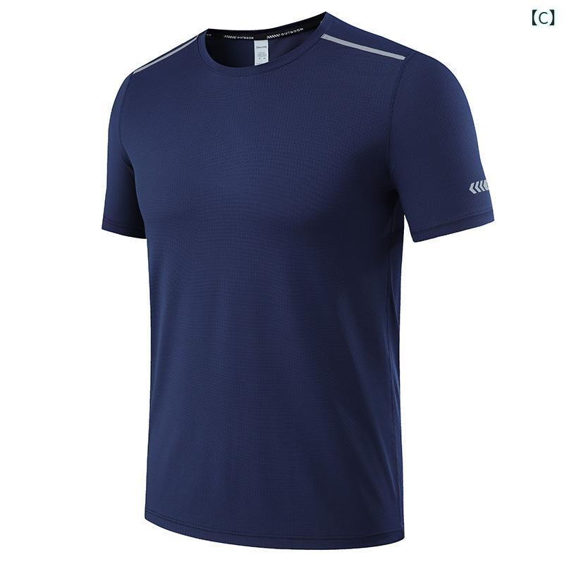Tシャツ 男性用 ランニングウェア スポーツウェア 半袖 ポリエステル 無地 白 黒 ...