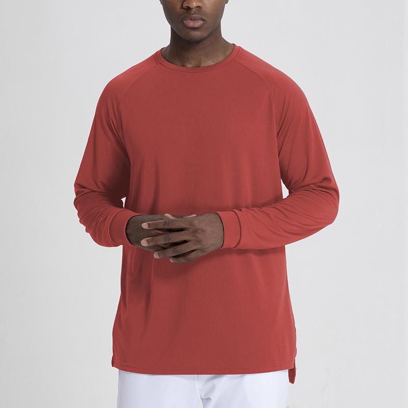 Tシャツ 男性用 丸首 長袖 スポーツウェア トレーニングウェア ジムウェア ポリエステル 吸湿速乾 伸縮性 ホワイト グレー ブラック レッド ブルー