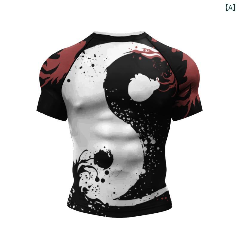 Tシャツ 男性用 3Dデジタルプリント 吸湿速乾 スポーツ ランニング トレーニング ...