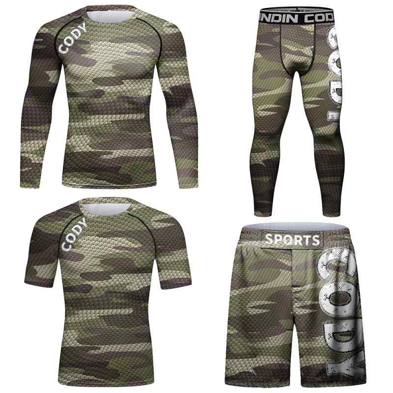 スポーツウェア 男性用 上下セット 長袖 Tシャツ ハーフパンツ レギンス 速乾性 伸縮性 トレーニング ランニング バスケットボール サッカー ポリエステル1