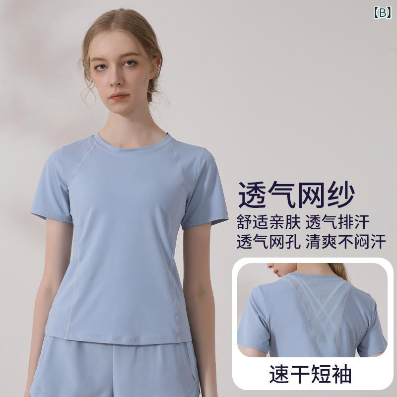 Tシャツ レディース 薄手 ヨガウェア スポーツウェア ランニングウェア スリムフィ...