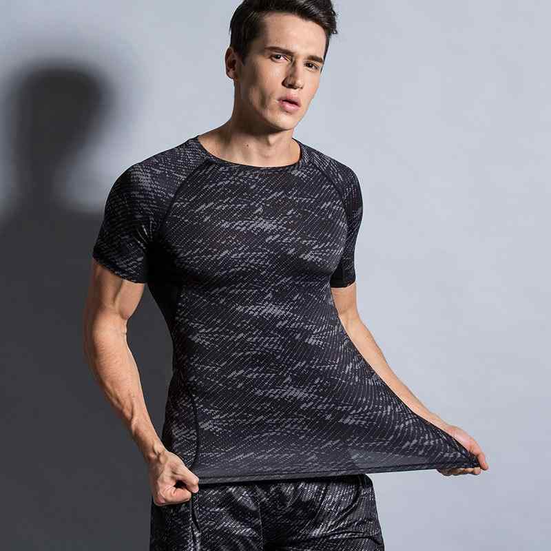 Tシャツ 男性用 春夏 接触冷感 吸湿速乾 トレーニング ランニング ウェア スポーツウェア 黒 花柄1