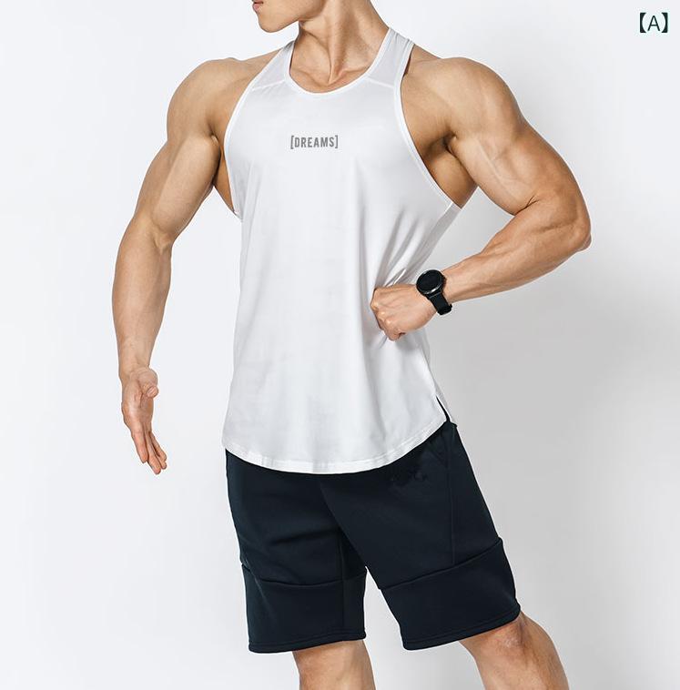 LINEAR shopのトレーニングウェア 男性用 タンクトップ スポーツウェア ノースリーブ Tシャツ ランニング 筋トレ 速乾性 ストレッチ 伸縮性 ポリエステル ホワイト ブラック レッド グレー｜アングル2
