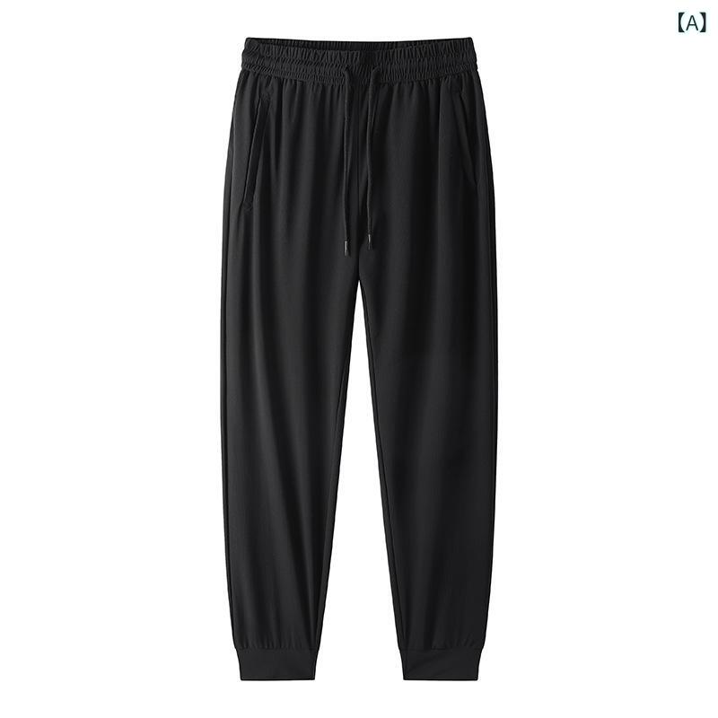 LINEAR shopのパンツ 男性用 薄手 スポーツ 接触冷感 吸湿速乾 伸縮性 ズボン ランニング トレーニング ルームウェア 黒 グレー1｜アングル2