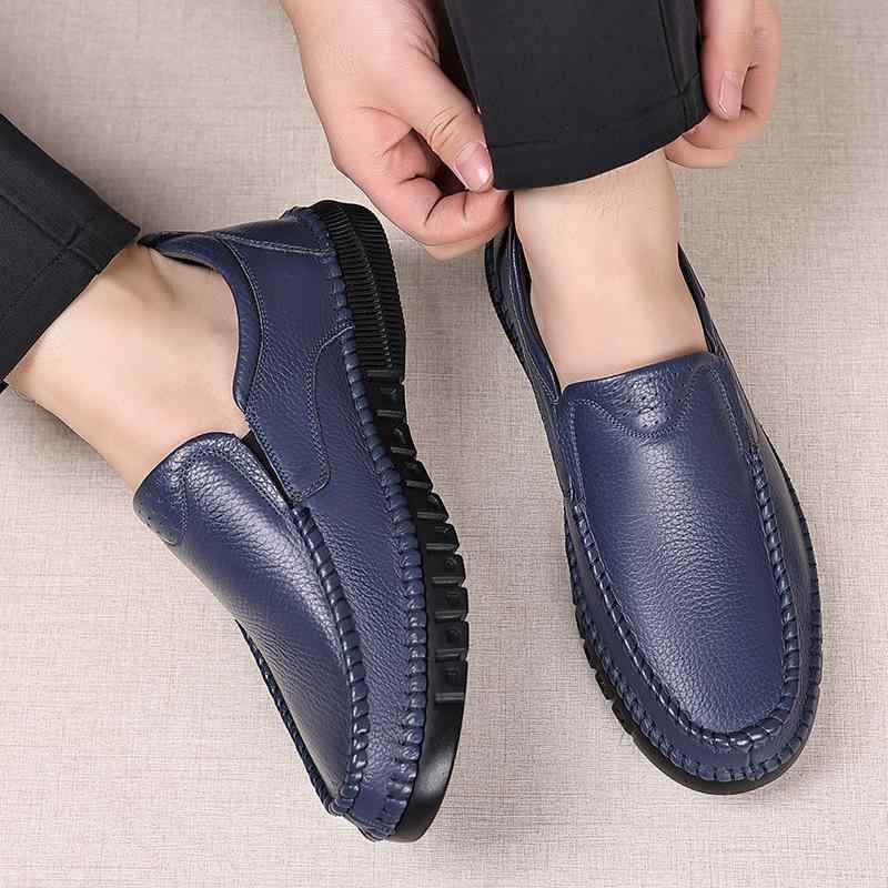メンズ ビジネスシューズ 男性用 ローファー スリッポン 牛革 レザー 紳士靴 革靴 紐なし モカシン 普段使い 通勤 防滑 ブラック ブルー ブラウン