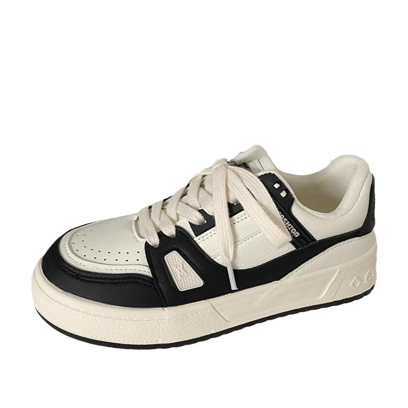 スニーカー レディース ローカット フラットソール 学生靴 レースアップ 合皮 普段使い 通学履き オフホワイト ブラック系