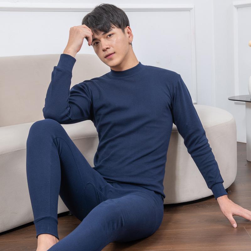 インナーウェア 男性用 中高年向け 肌着 上下セット 綿100% コットン100% 丸首 長袖Tシャツ 長ズボン ..