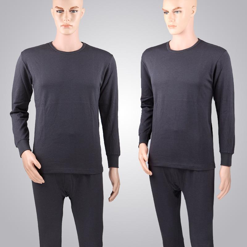 秋 トップス 男性用 コットン混紡 保温インナー 上下セット カーキ色 ダークグレー 無地 長袖Tシャツ 長ズボン 部屋着 普段使い