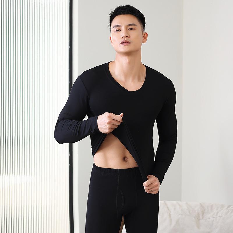 インナーウェア メンズ 男性用 上下セット 薄手 長袖 Tシャツ ロングパンツ 保温 肌着 モダール 無地 ブラック ホワイト グレー ブルー レッド