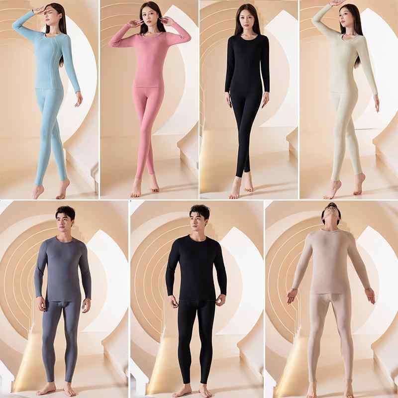 インナー レディース メンズ 発熱 肌着 上下セット 男性用 女性用 長袖 厚手 あったかインナー 静電気防止 部屋着 普段使い 防寒 保温 無地 ピンク系 グレー M L XL 2XL 3XL 4XL1