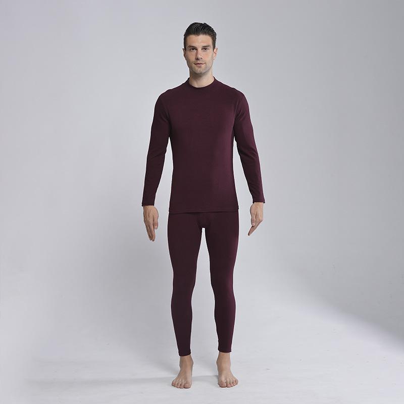 メンズ 保温インナー 上下セット 男性用 長袖 トップス パンツ ポリエステル あったかインナー 部屋着 防寒着 無地 ブラック ネイビー グレー ワインレッド1