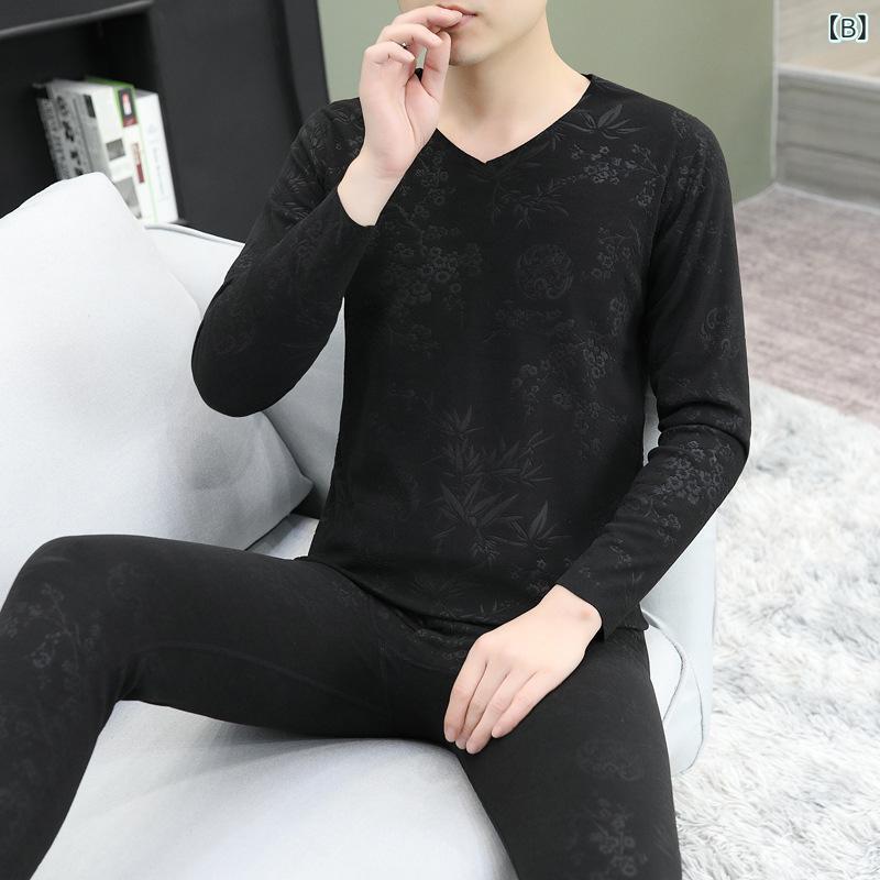 メンズ インナー 上下セット 長袖Tシャツ Vネック 秋 冬 保温 暖かい 裏起毛 あっ...
