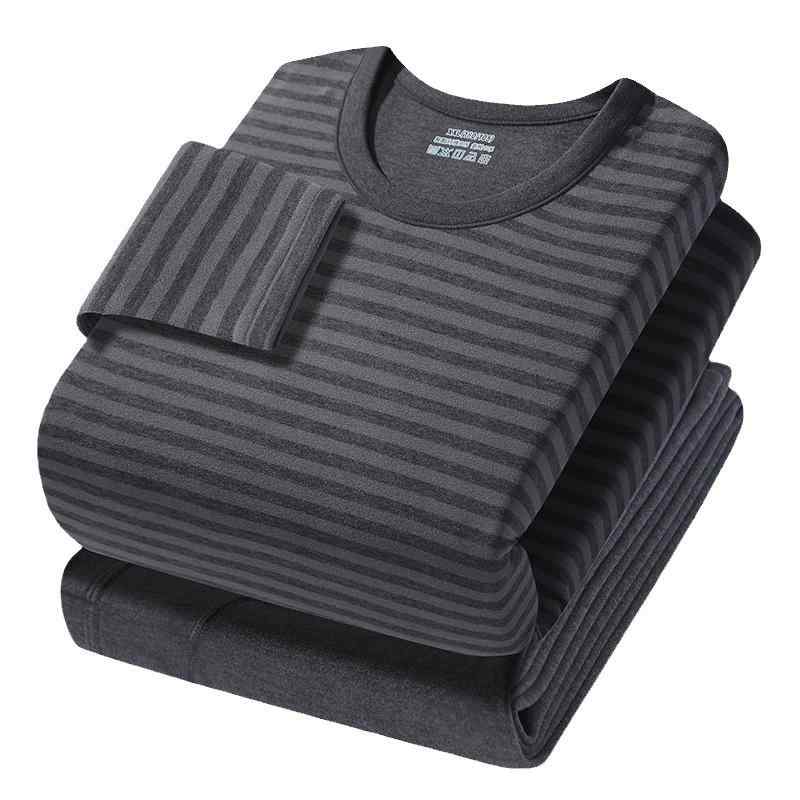 メンズ インナー 上下セット 男性用 ストライプ柄 あったかインナー 長袖 秋 冬 裏起毛 防寒 あったか ..