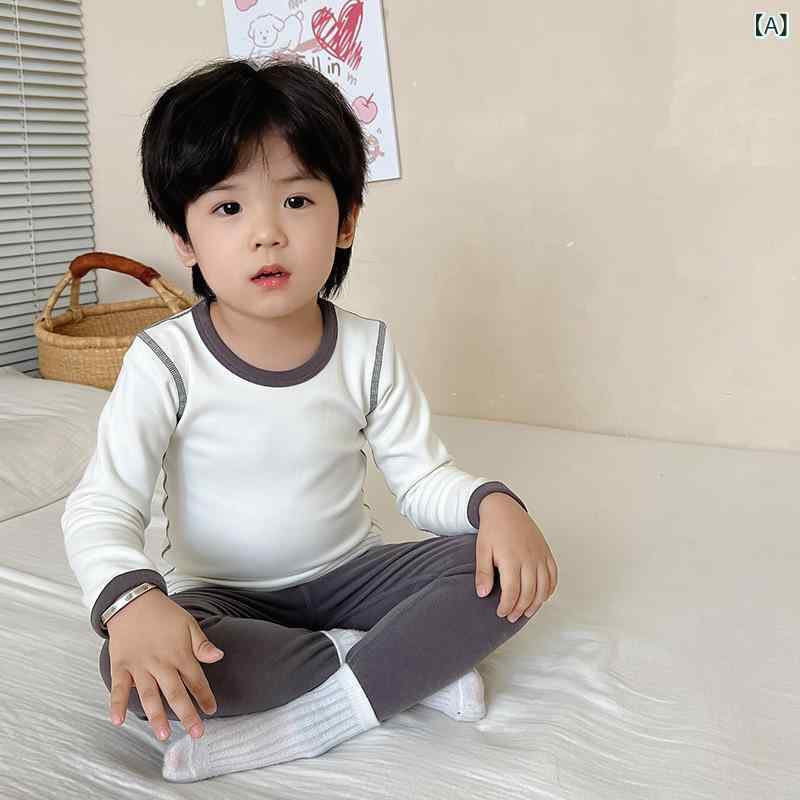 子供用インナー あったかインナー キッズ 長袖パジャマ 上下セット ベビー 保温 厚手 秋 冬 部屋着 男の子 女の子 無縫製 綿 混紡 2