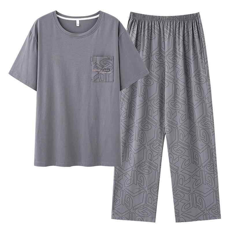 パジャマ メンズ 男性用 春夏 半袖 長ズボン 綿100% コットン 寝巻き ルームウェア 上下セット 大きいサイズ 薄手 丸首 部屋着