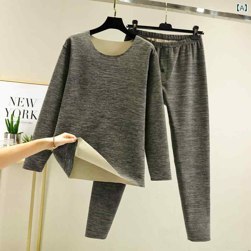 LINEAR shopの肌着 メンズ 男性用 上下セット 綿混紡 ラウンドネック 無地 厚手 秋冬用 保温 暖か 部屋着 ルームウェア 普段使い インナー ブラック 紺色 デニムブルー カーキ ワインレッド グリーン｜アングル2