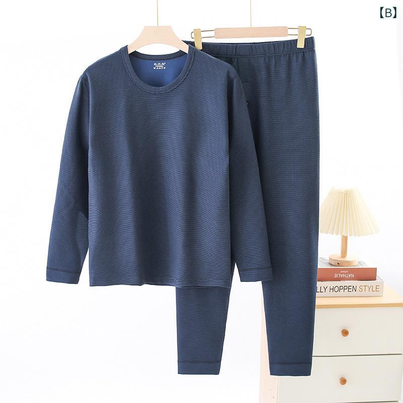 LINEAR shopのメンズ インナー 上下セット 男性用 防寒 あったかインナー 肌着 長袖シャツ 長ズボン ポリエステル 無地 ラウンドネック L XL XXL XXXL グレー ブルー ブラウン1｜アングル2
