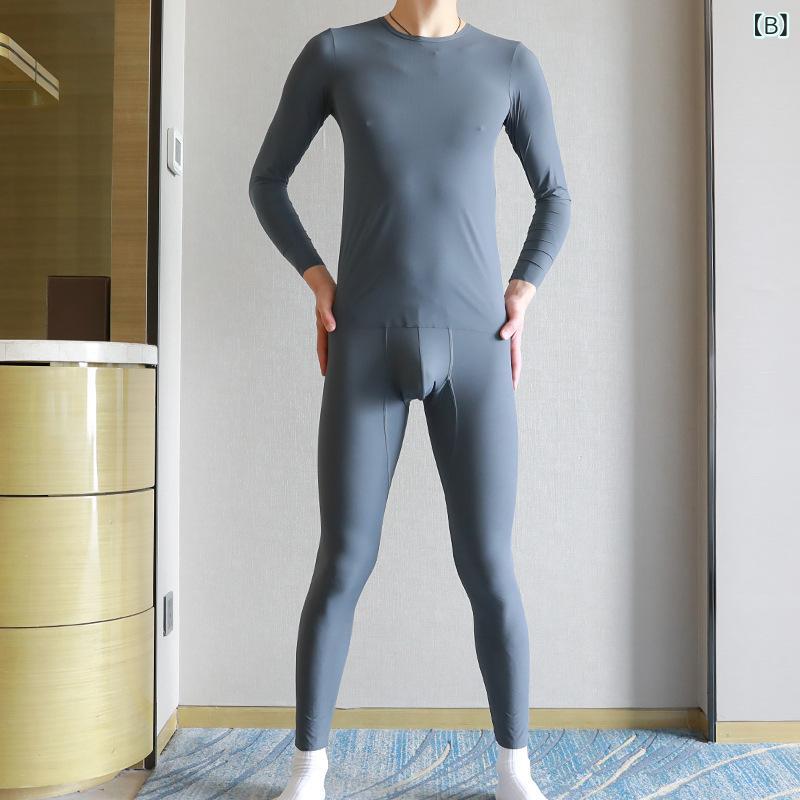 インナー 上下セット 男性用 接触冷感 アンダーウェア 長袖 九分丈パンツ 薄手 スポーツ トレーニング 伸縮性 吸湿速乾 ブラック グレー 浅緑 ピンク系 紫ブルー