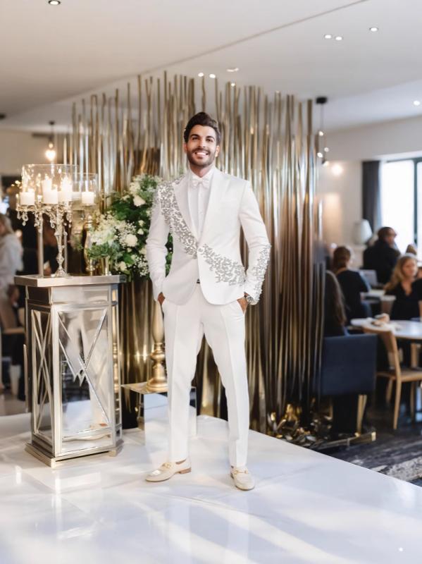 メンズ スーツ 2点セット 男性用 テーラードジャケット スラックス セットアップ スリムフィット パーティー フォーマル 結婚式 二次会 宴会 ポリエステル