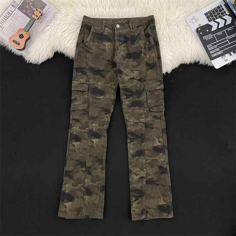パンツ 男性用 迷彩柄 ワークパンツ ワイド カーゴパンツ ストレート ミリタリーパンツ カジュアルパンツ 綿 ポリエステル 秋