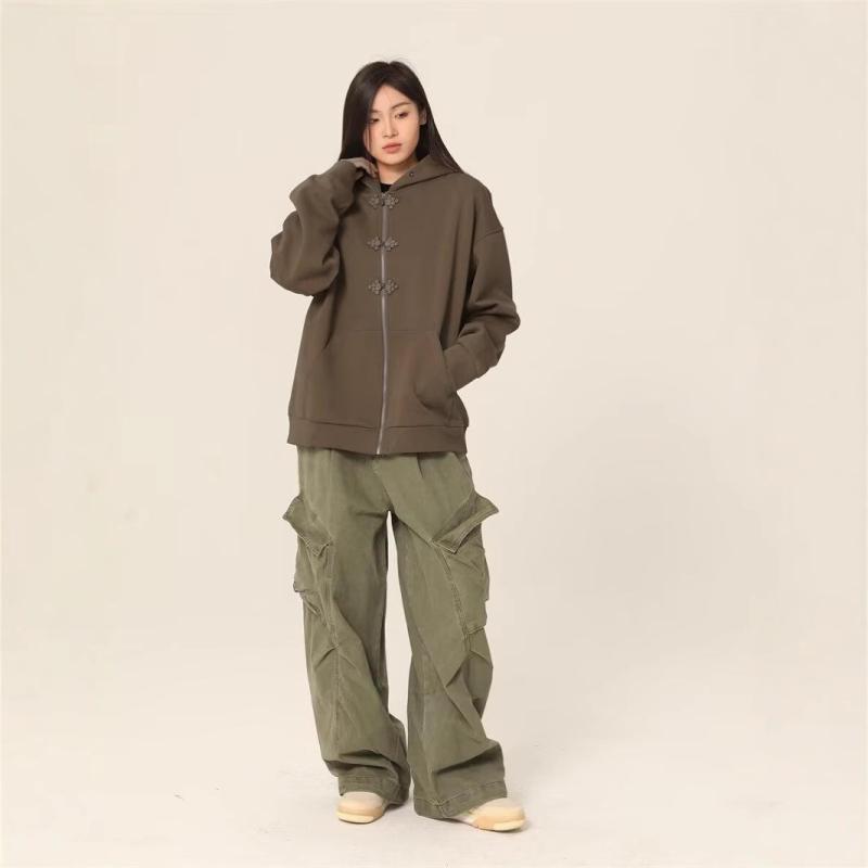 パンツ 男性用 レトロ ワイド カーゴパンツ 高腰 ストレート ワークパンツ 普段使い リラックス ルーズ ポリエステル ブラック グリーン ブルー