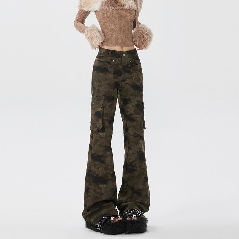 カーゴパンツ レディース メンズ 迷彩柄 ローライズ ストレートパンツ 多ポケット ミリタリーパンツ ワークパンツ カジュアルパンツ コットン 春夏