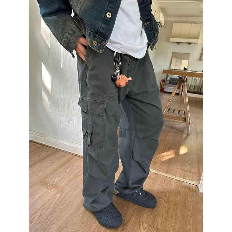 パンツ 男性用 ワークパンツ ワイドレッグ ストレート ゆったり カジュアル カーゴパンツ ロングパンツ コットン 無地 ブラック グレー