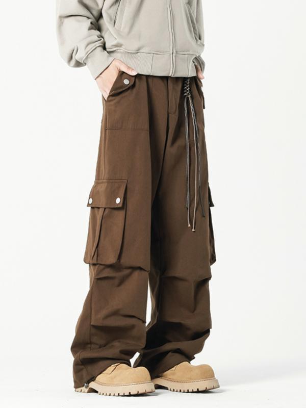 ワークパンツ 男性用 レトロ 多ポケット ルーズ カーゴパンツ ズボン 綿 黒 アプリコット コーヒー色 春秋