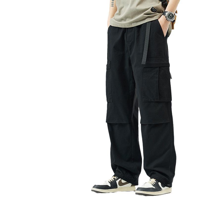 パンツ 男性用 ワークパンツ ストレート カーゴパンツ ミリタリーパンツ 作業着 普段使い アウトドア ゆったり 伸縮性 ブラック カーキ グリーン1