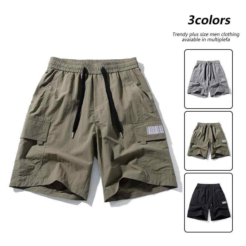 ハーフパンツ 男性用 ゆったり カーゴパンツ 膝丈 短パン 大きいサイズ 薄手 接触冷感 速乾 ミリタリー 無地 ウエストゴム 普段使い アウトドア ブラック グレー系 カーキ