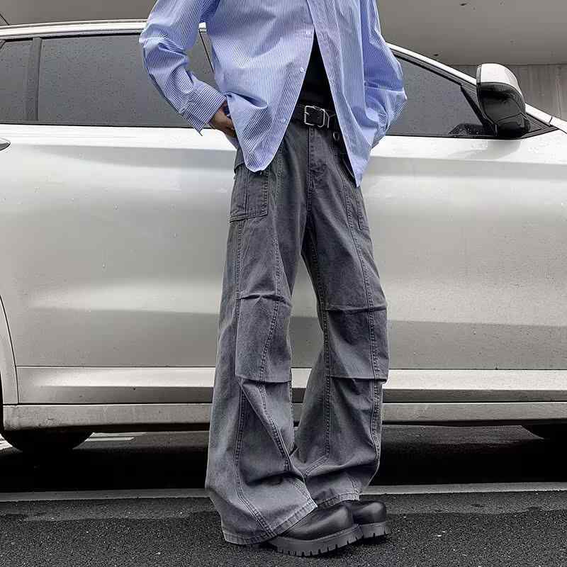 パンツ 男性用 ストレート デニム ウォッシュ加工 リラックスフィット カジュアルパンツ 普段使い アウトドア 春秋 伸縮性 グレー ベージュ(3.0)