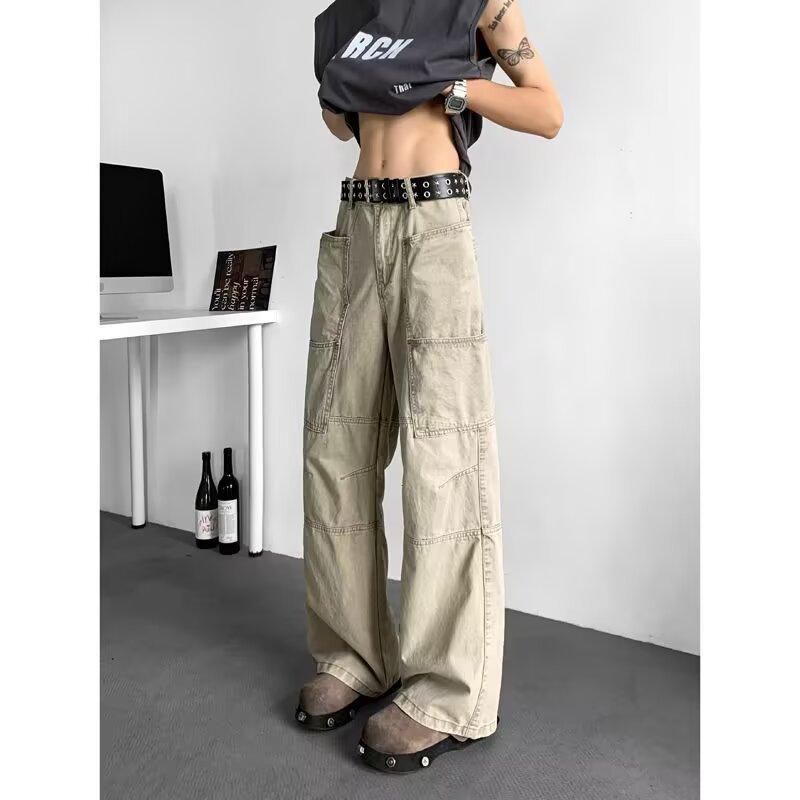 カーゴパンツ メンズ 男性用 ゆったり ワークパンツ ワイドパンツ ストレートパンツ ミリタリーパンツ カジュアルパンツ ポケット 普段使い アウトドア ブラック 黒 杏色