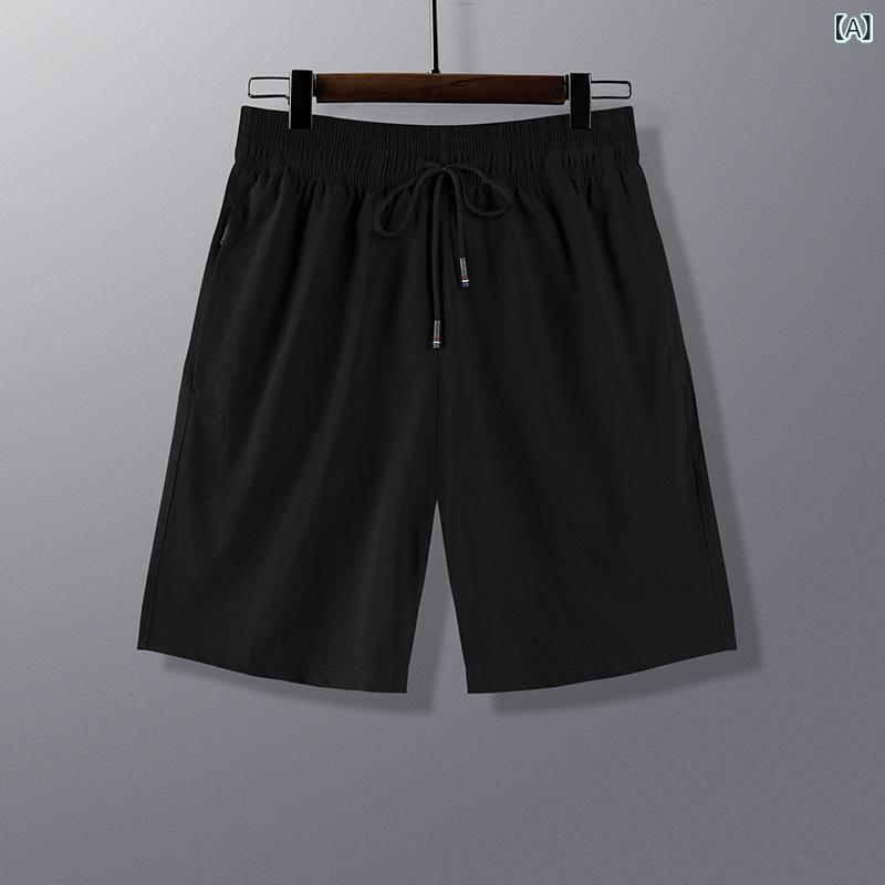 LINEAR shopのパンツ 男性用 薄手 速乾 スポーツパンツ ランニング マラソン トレーニング ウェア 吸湿速乾 伸縮性 接触冷感 ハーフパンツ 運動着 部屋着 春夏 ブラック グレー｜アングル2