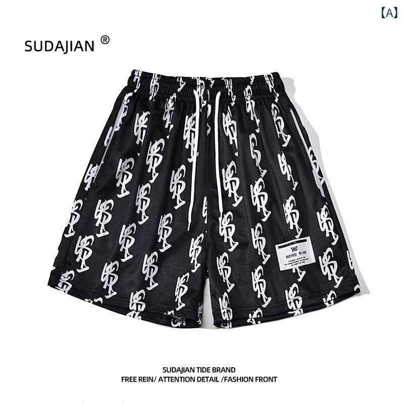 Pants - ハーフパンツ 男性用 ゆったり 直筒型 ポリエステル メッシュ 通気性 スポーツ ランニング 普段使い 部屋着 ブラック グレー ブルー