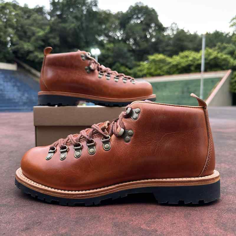 ブーツ 男性用 革 マウンテンブーツ 厚底 ワークブーツ ショートブーツ エンジニアブーツ round toe グリップ性 耐滑性 普段使い アウトドア ブラウン系