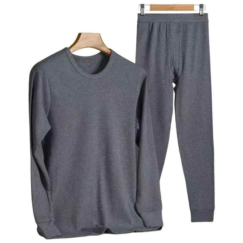 メンズ トップス ボトムス 上下セット 男性用 インナーシャツ 長袖 Tシャツ カットソー 綿 コットン 保温 厚手 無地 ラウンドネック 丸首 肌着 パジャマ 部屋着 ブラック 紺 ネイビー グレー デニム ブルー レッド L XL XX