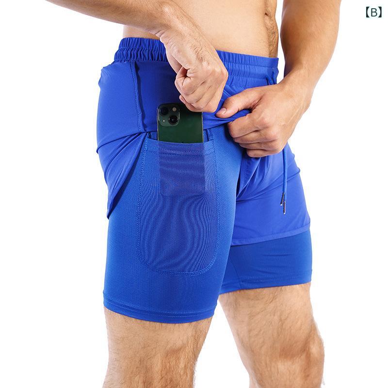 ショートパンツ 男性用 速乾 トレーニング スポーツ 短パン ランニング ウェア ダブルレイヤー 伸縮性 通気性 接触冷感