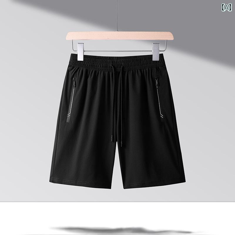 パンツ 男性用 薄手 メッシュ 接触冷感 ストレッチ 伸縮性 5分丈 スポーツ ウェア ...