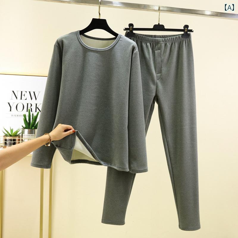 LINEAR shopのメンズ 肌着 あったかインナー 上下セット 秋冬用 厚手 ポリエステル 長袖Tシャツ 長ズボン 防寒 暖か 部屋着 ルームウェア グレー ブラック｜アングル2